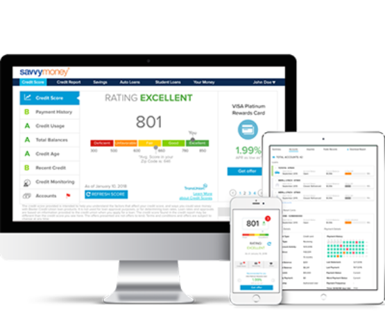 Savvy money desktop, mobile and tablet screen examples
