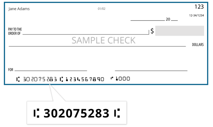 sample check routing number example