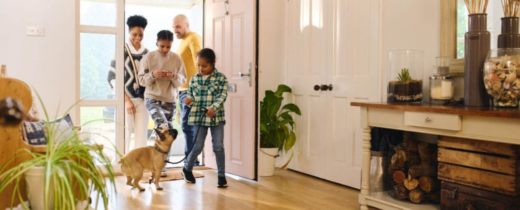 a family entering their new home